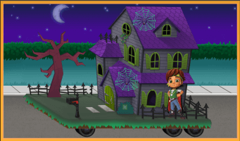 Level 1-1 payoff. Haunted Hosue float with spiders on it